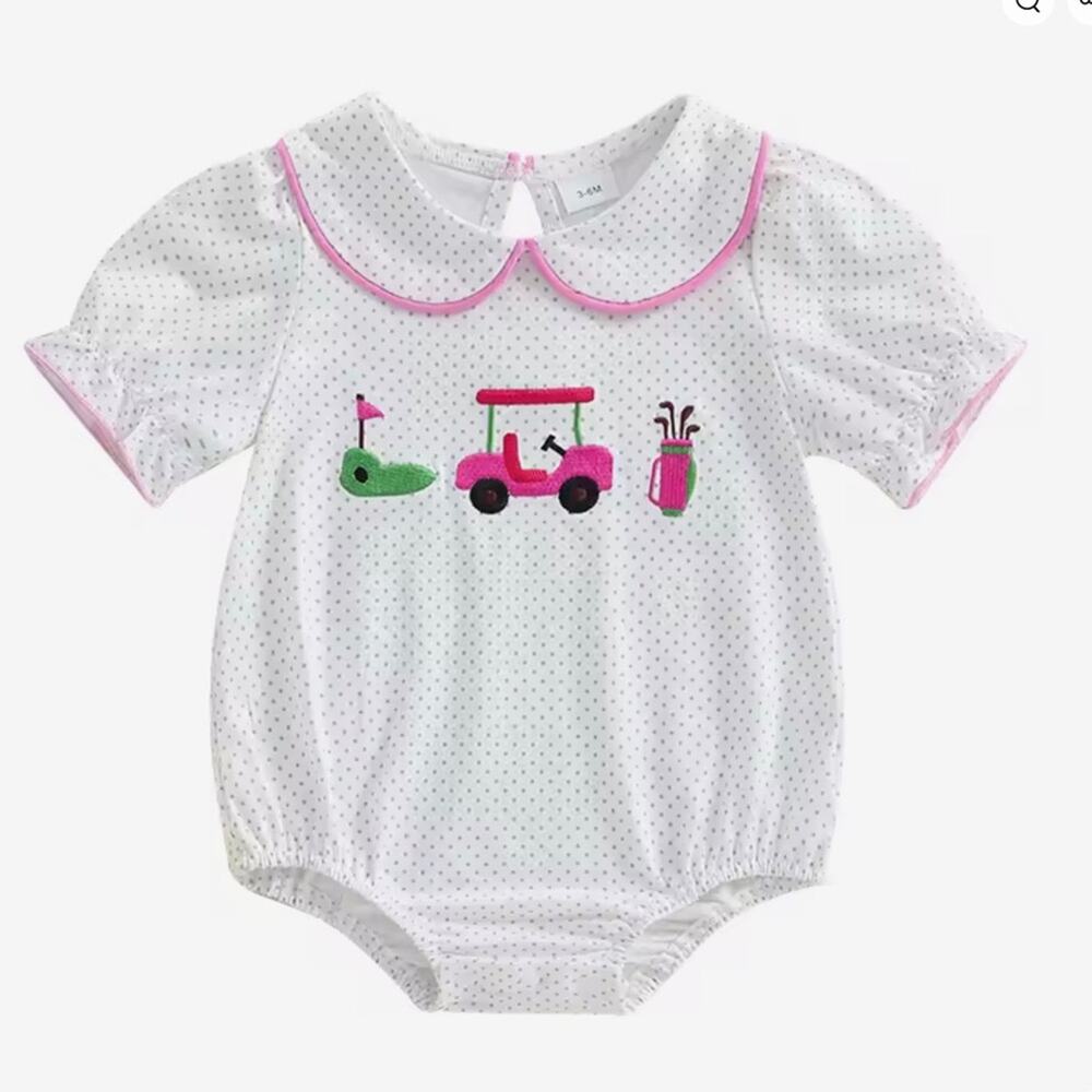 New Baby Girl’s Romper with Pink Golf Cart Design 6-12 months